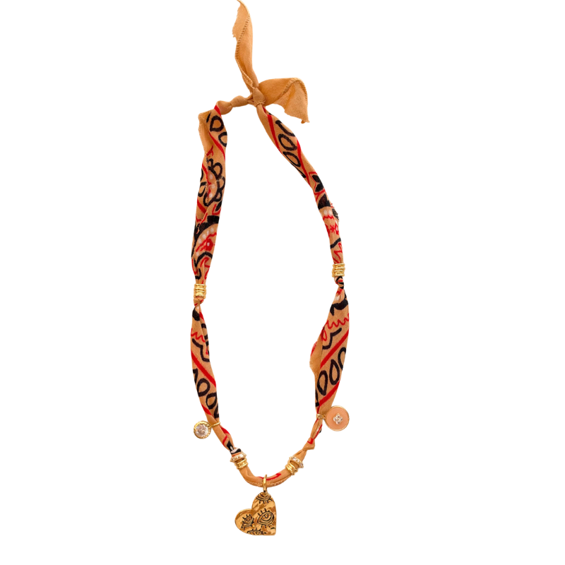 Orange Heart Luck Bandana Necklace