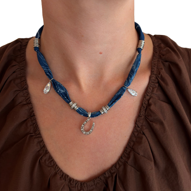 Blue Horseshoe Luck Bandana Necklace