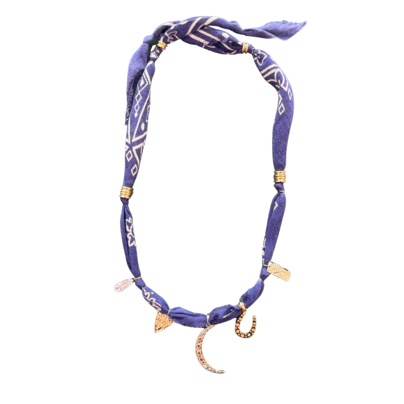 Blue Crescent Luck Bandana Necklace