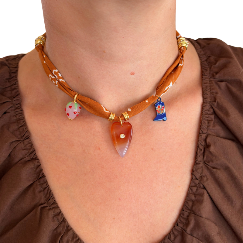 Burnt Orange Heart Luck Bandana Necklace