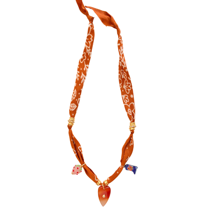 Burnt Orange Heart Luck Bandana Necklace