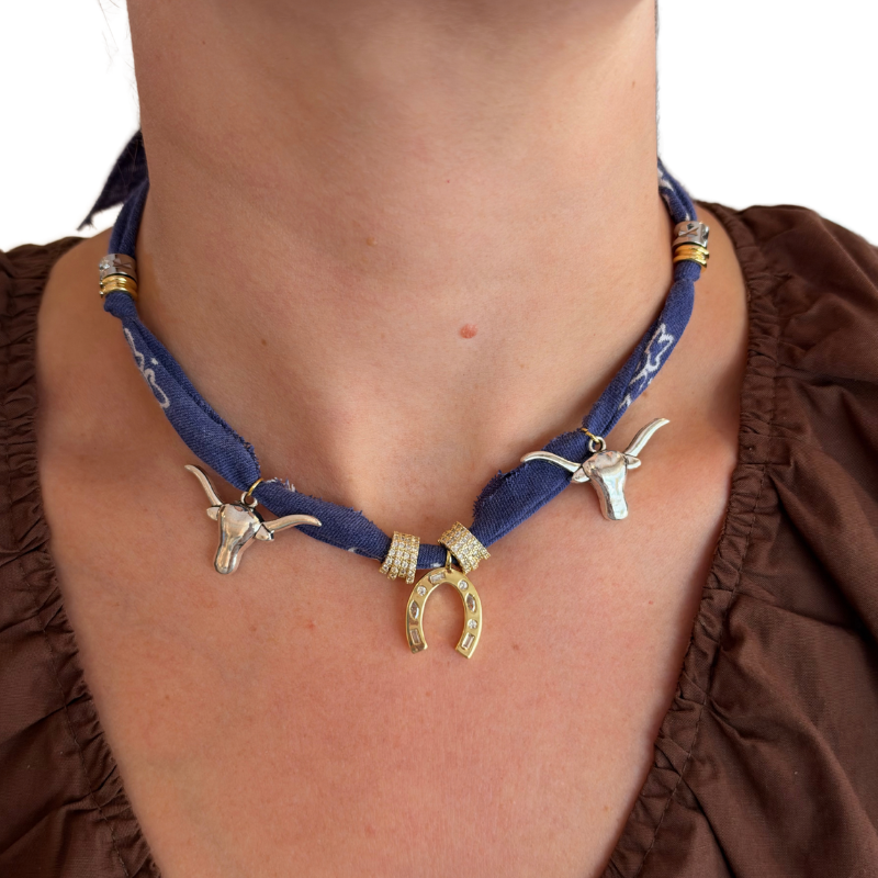 Blue Longhorn Luck Bandana Necklace