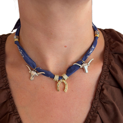Blue Longhorn Luck Bandana Necklace