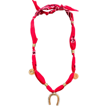 Red Horseshoe Luck Bandana Necklace