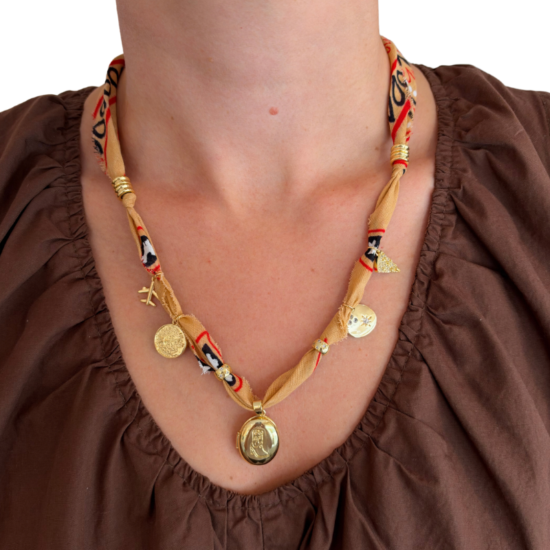Tan Locket Luck Bandana Necklace