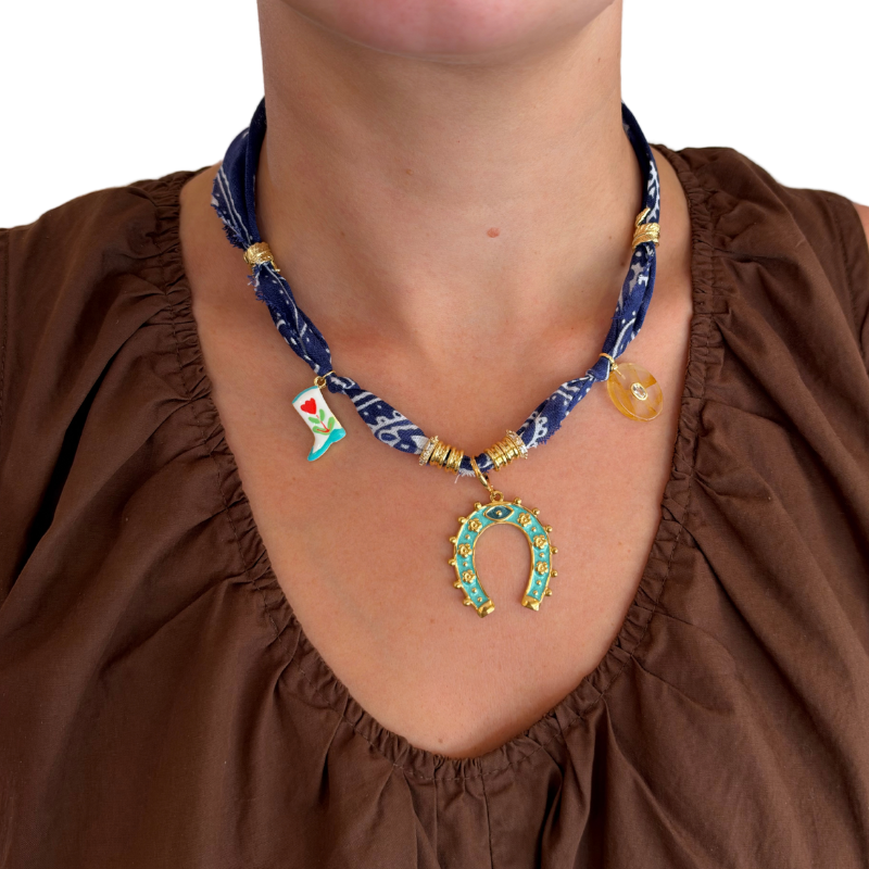Blue Horseshoe Luck Bandana Necklace