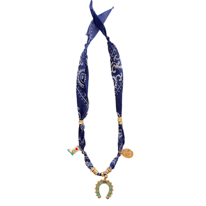 Blue Horseshoe Luck Bandana Necklace