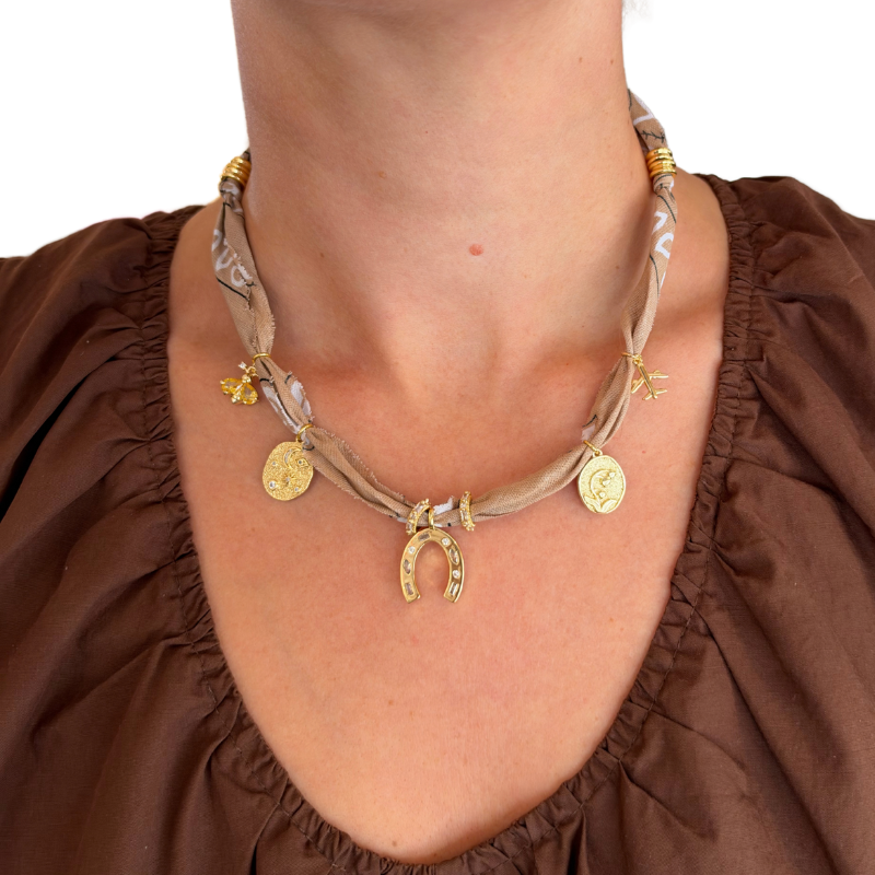 Tan Horseshoe Luck Bandana Necklace