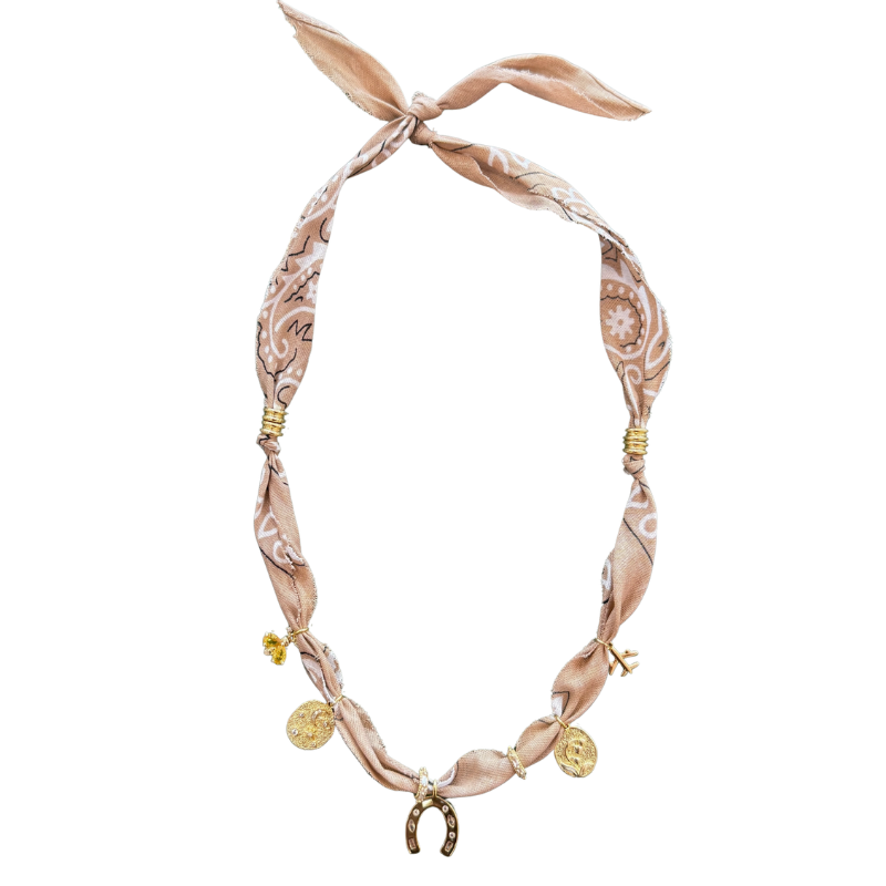 Tan Horseshoe Luck Bandana Necklace