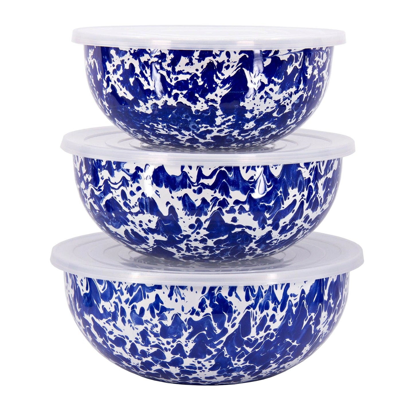 Enamelware Swirl Mixing Bowls in Cobalt, Set of 3