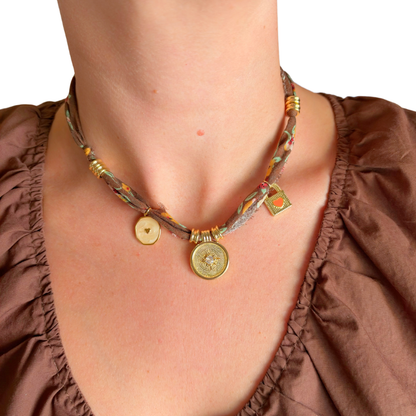Burnt Orange Coin Luck Bandana Necklace