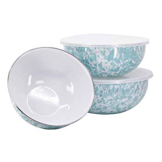 Enamelware Swirl Mixing Bowls in Sea Glass, Set of 3