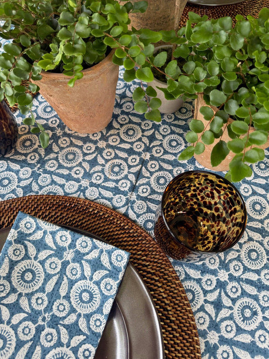 Feathered Tile Square Tablecloth in Blue