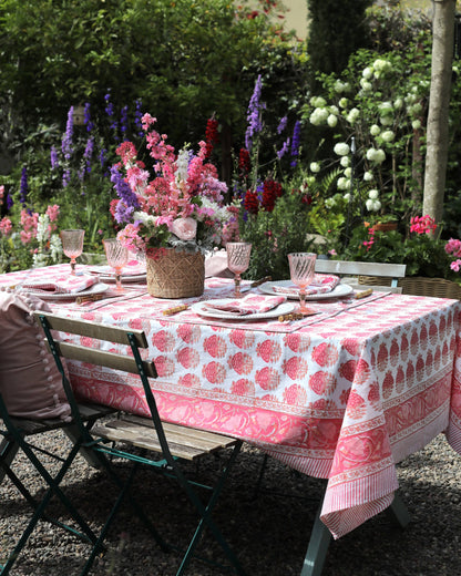 Pink Block Print Tablecloth