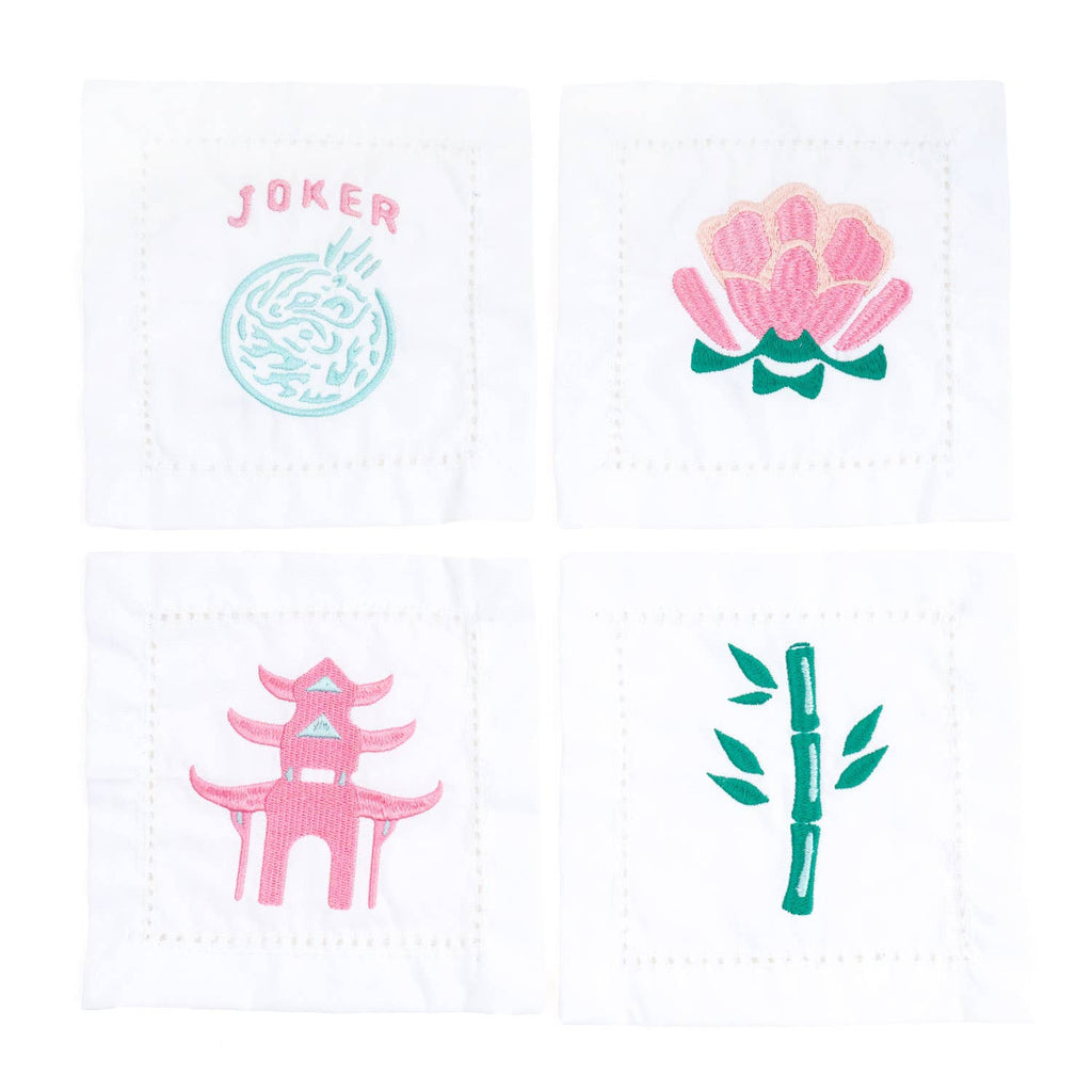 Mahjong Embroidered Cocktail Napkins - Set of 4