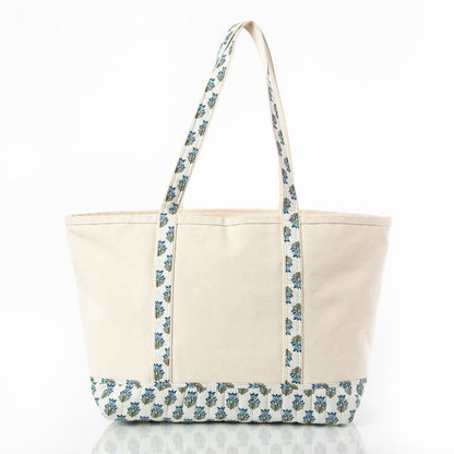 Blue Block Print Canvas Tote