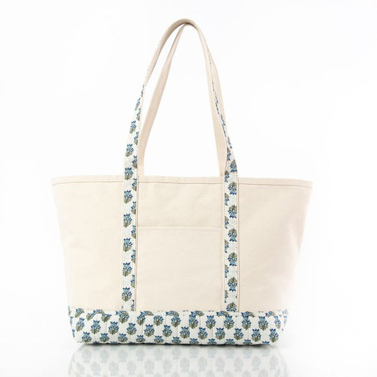 Blue Block Print Canvas Tote