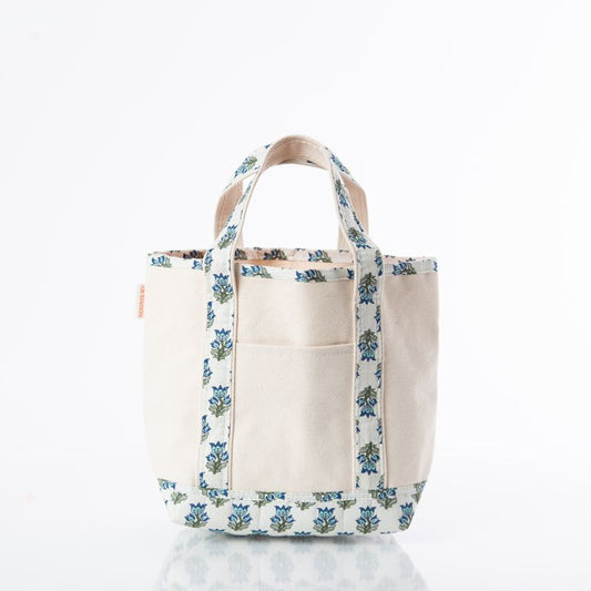 Blue Block Print Handy Open Tote