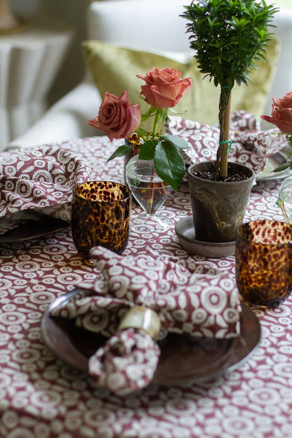 Feathered Tile Square Tablecloth in Ruby