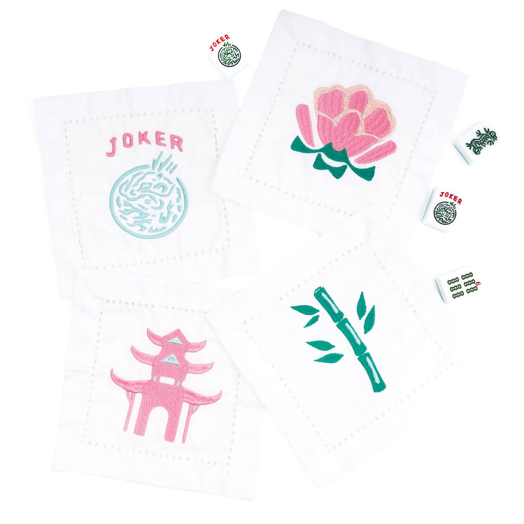 Mahjong Embroidered Cocktail Napkins - Set of 4