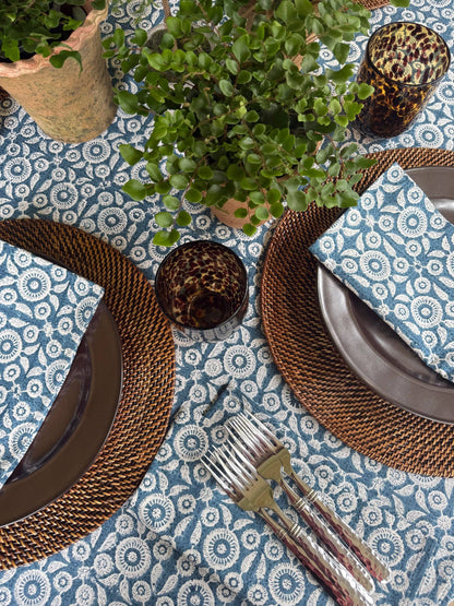Feathered Tile Square Tablecloth in Blue