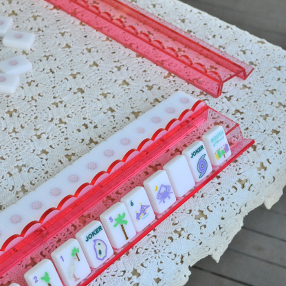 Pink Acrylic Mahjong Rack and Pusher, Set of 4