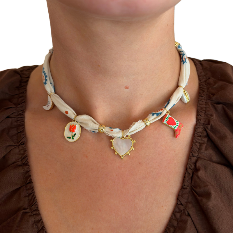 White Heart Luck Bandana Necklace