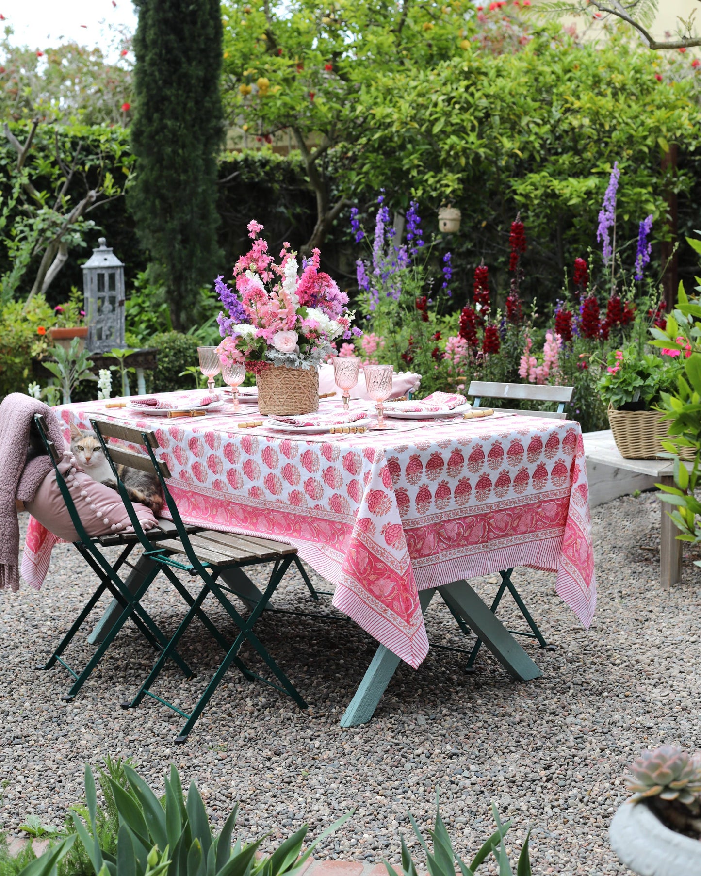 Pink Block Print Tablecloth