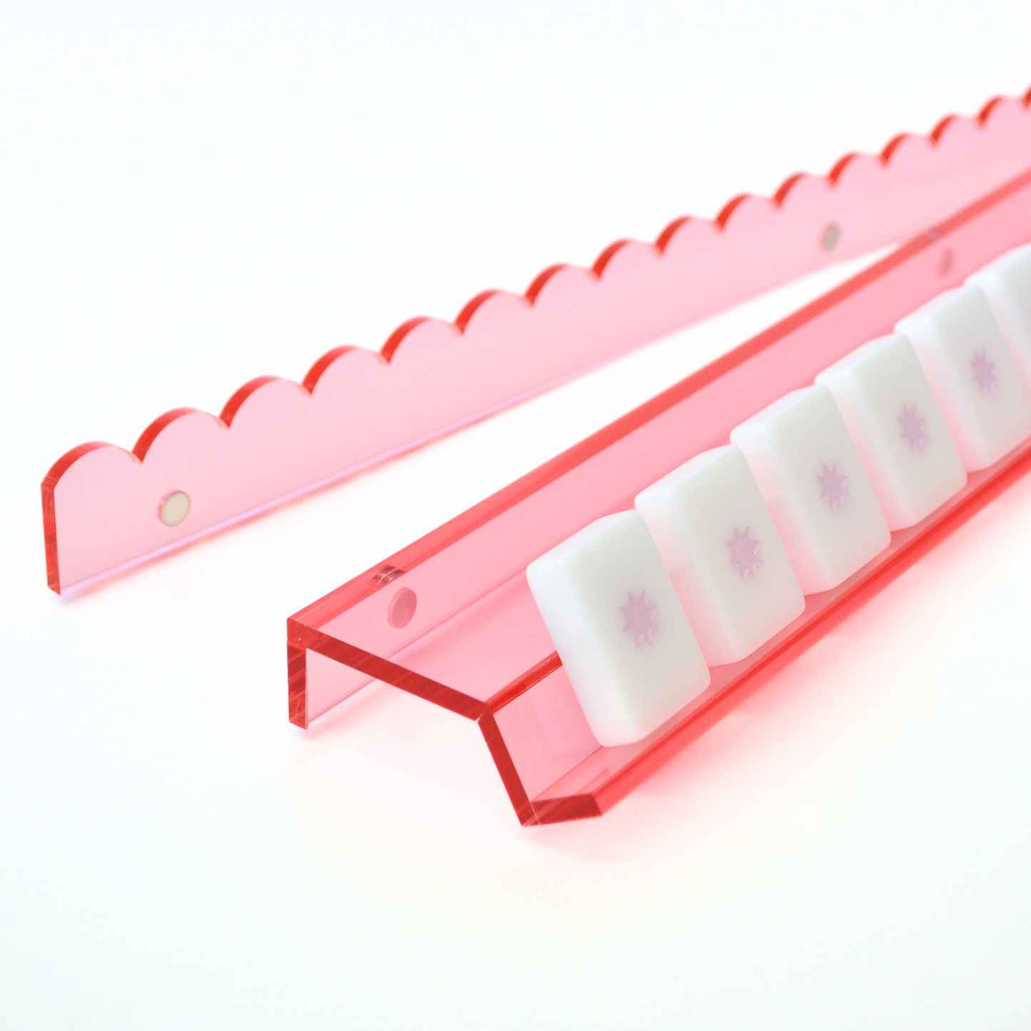 Pink Acrylic Mahjong Rack and Pusher, Set of 4