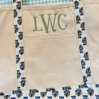 Blue Block Print Canvas Tote