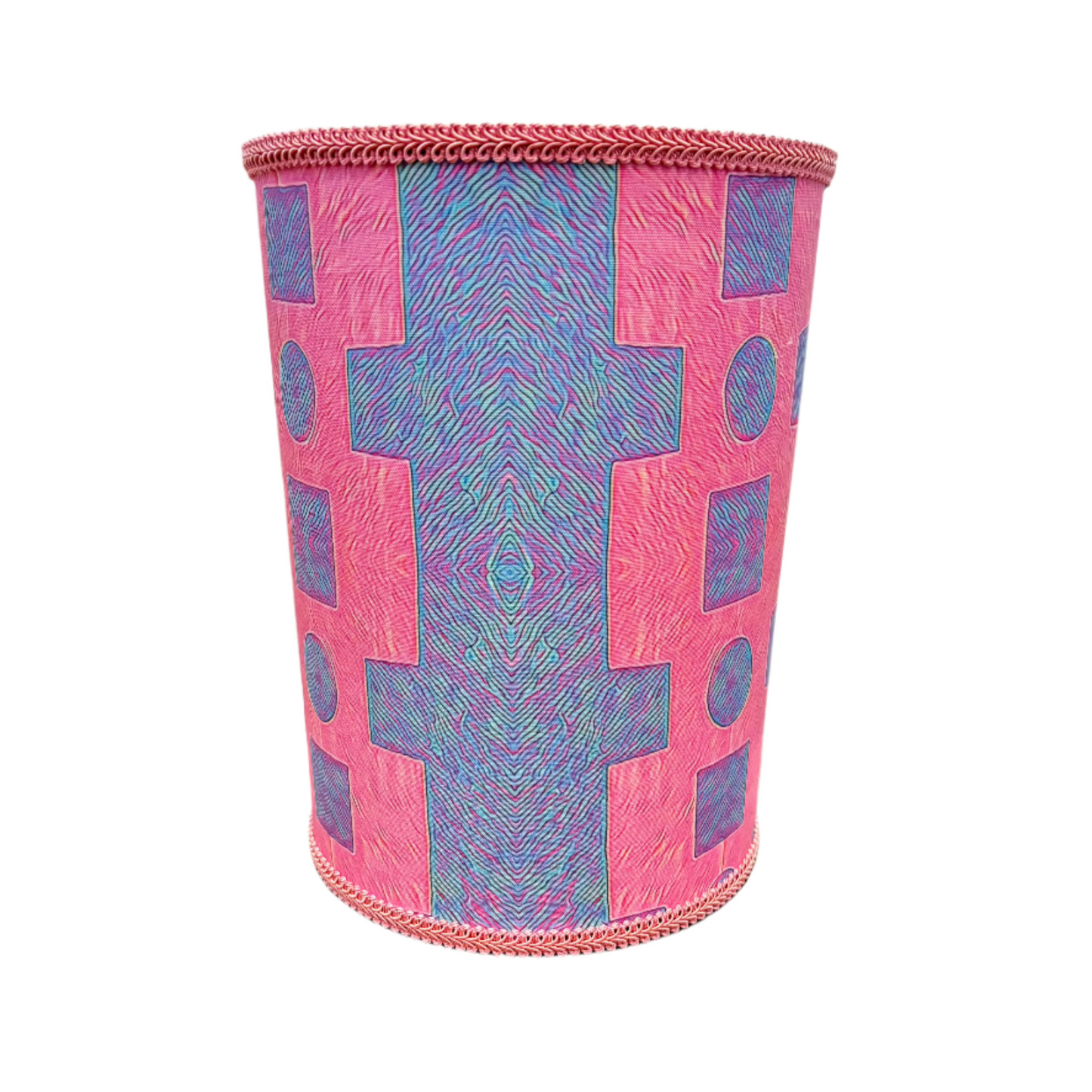 Abstract Pink Fabric Covered Wastebaskets