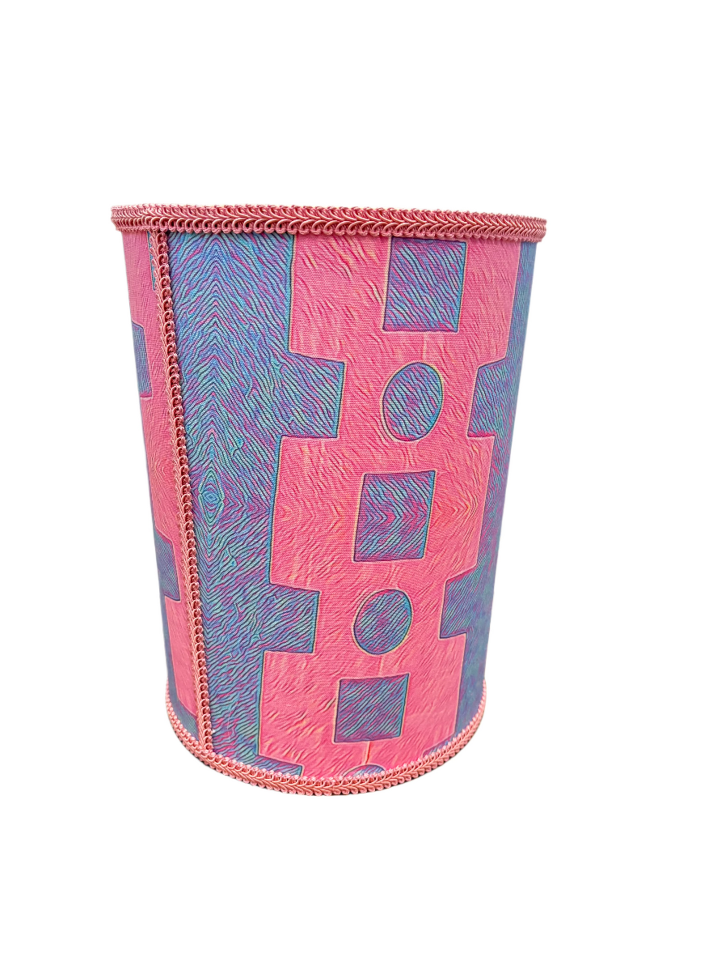 Abstract Pink Fabric Covered Wastebaskets