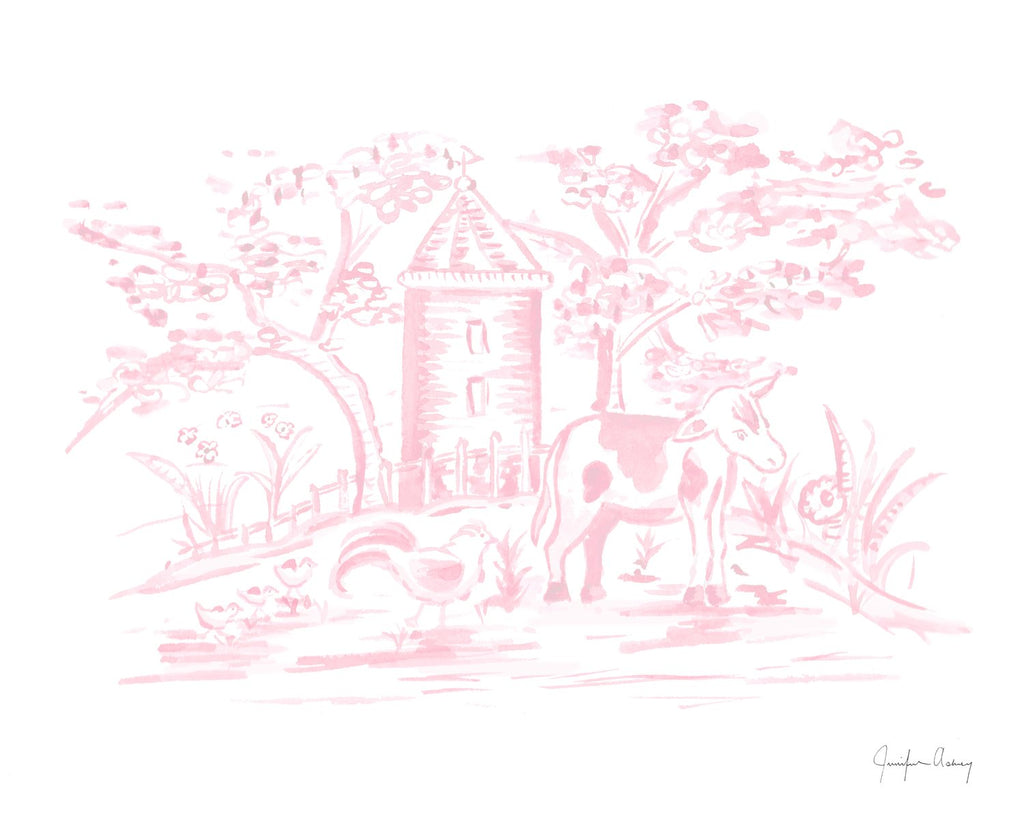 Pink Farm Toile Print I