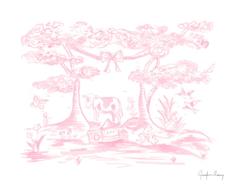 Pink Toile Farm Print II