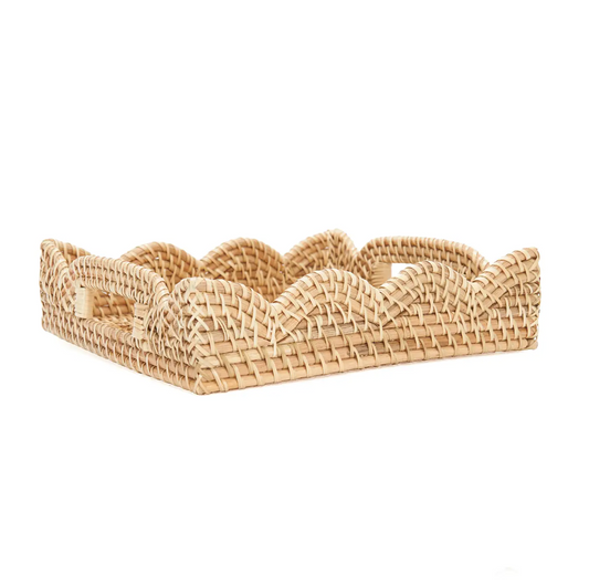 Woven Scalloped Rattan Tray