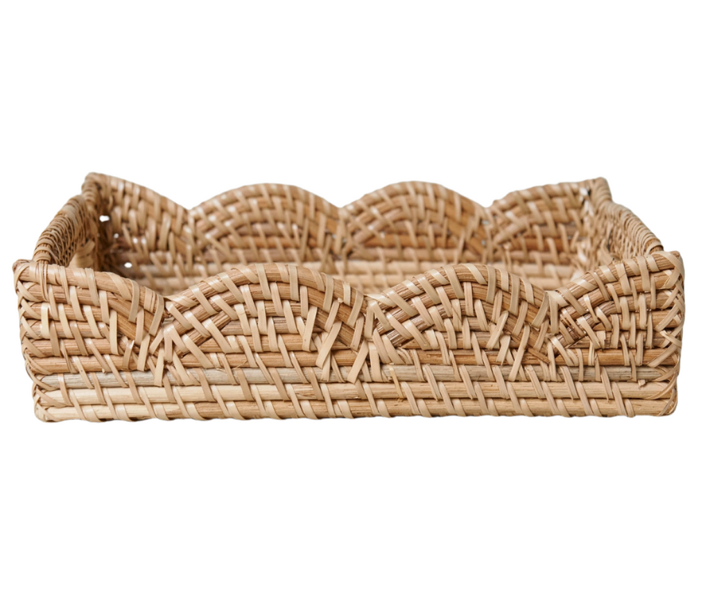 Woven Scalloped Rattan Tray