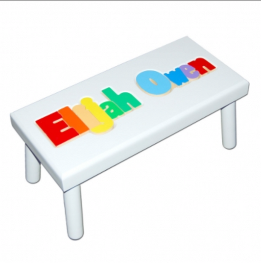 Large White Name Puzzle Stool in Primary Colors