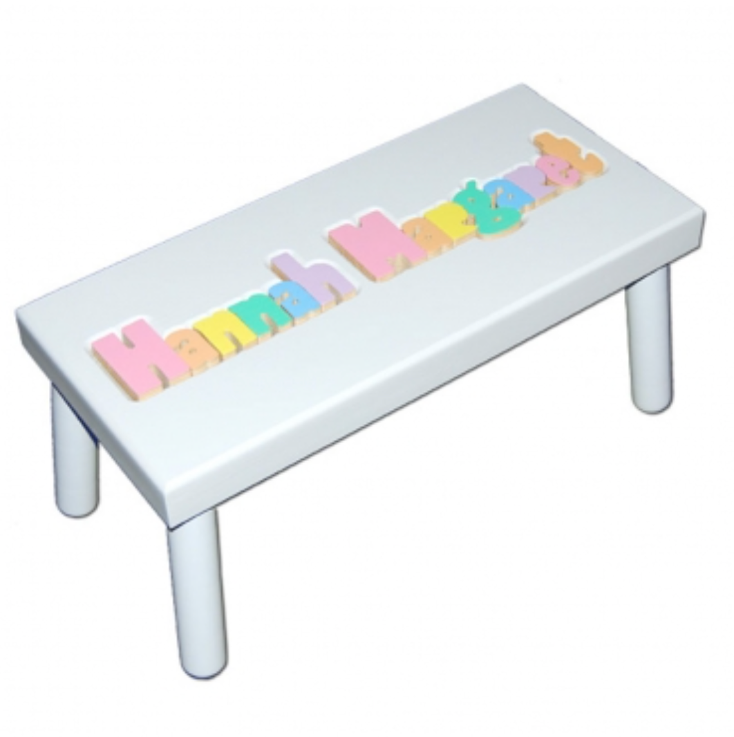 Large White Name Puzzle Stool in Pastel Colors