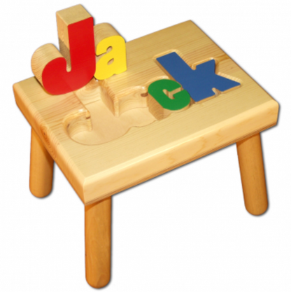 Small Name Puzzle Stool in Primary Colors