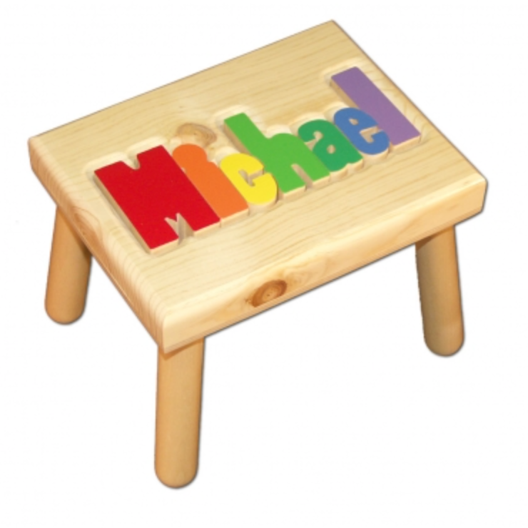 Small Name Puzzle Stool in Primary Colors