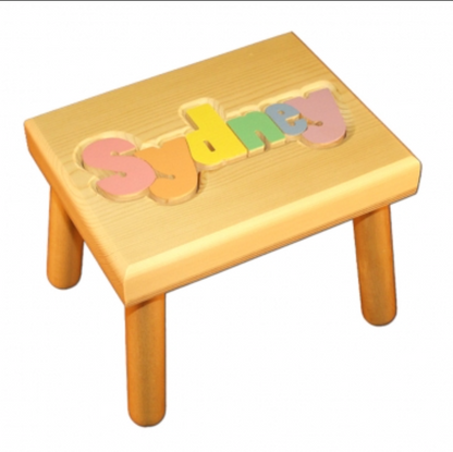 Small Name Puzzle Stool in Pastel Colors