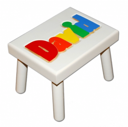 Small White Name Puzzle Stool in Primary Colors