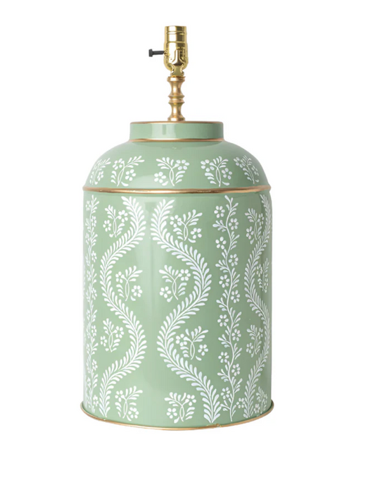 Green & White Chinoiserie Tole Lamp