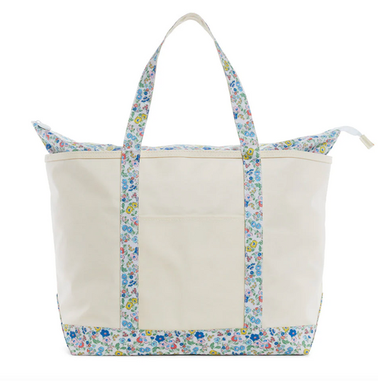 Coated Canvas Tote with Posies Trim