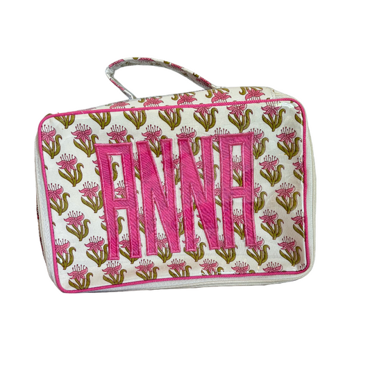 Block Print Top Handle Cosmetic Bag