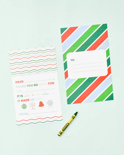 Kids Holiday Fill in Thank You Tri-Fold Set