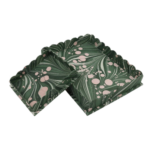 Large Green Marbled Scalloped Tray