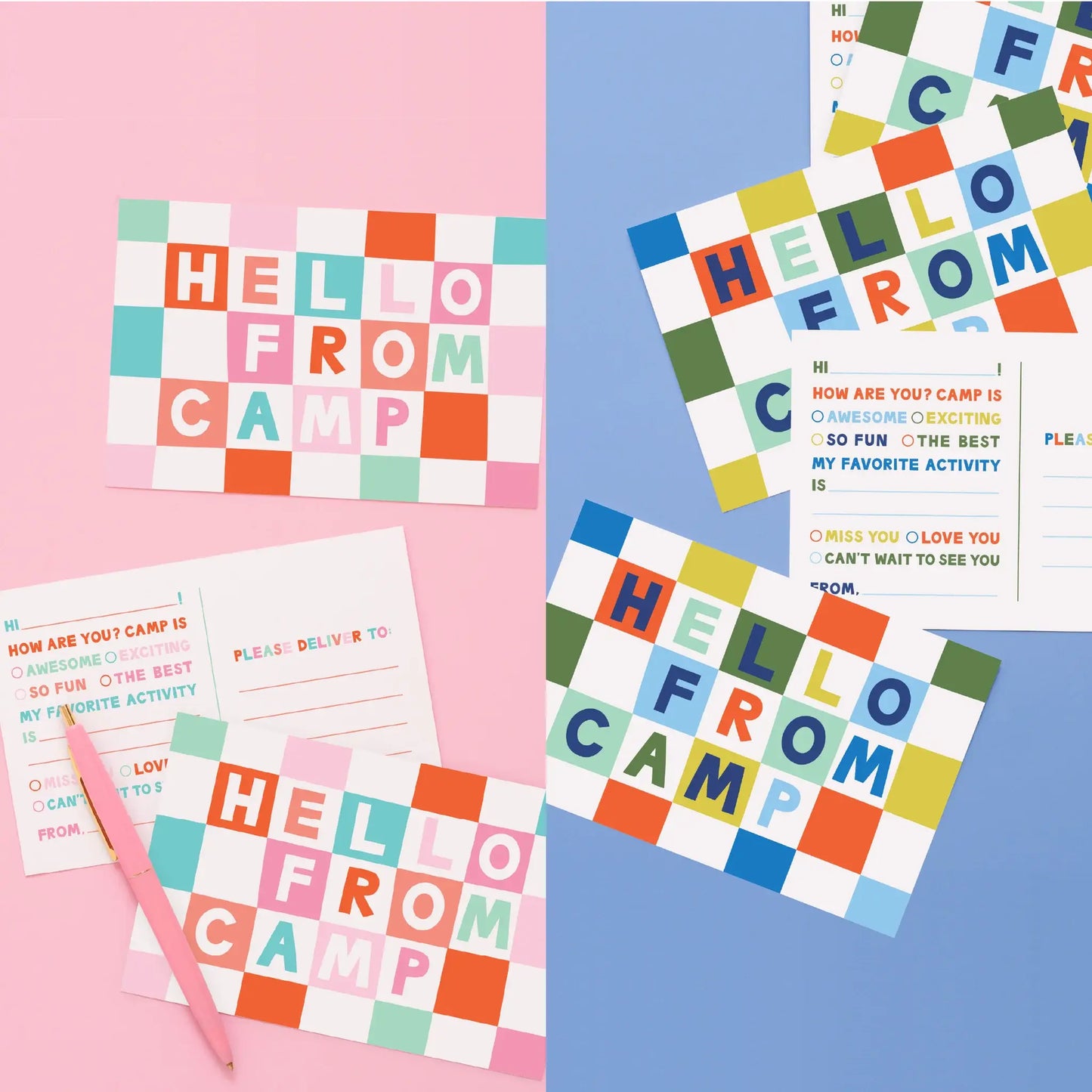 Checkered Camp Postcards in Pink