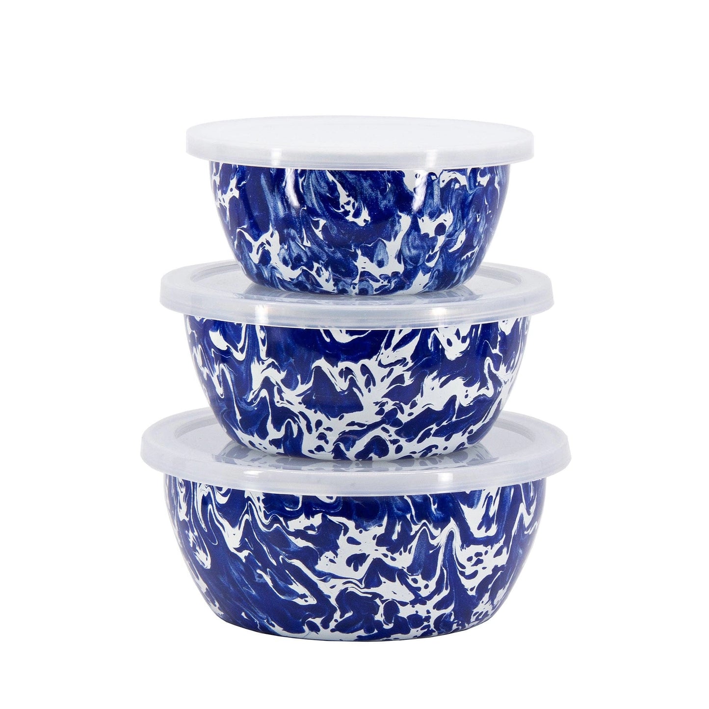 Enamelware Swirl Nesting Bowls in Cobalt, Set of 3
