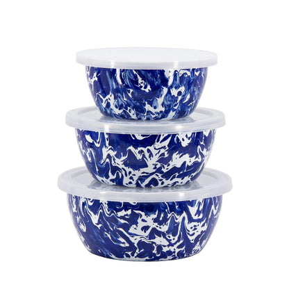 Enamelware Swirl Nesting Bowls in Cobalt, Set of 3